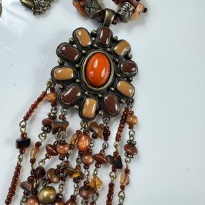 Rare Bohemian Orange and Brown Tigers Eye Pendant Necklace